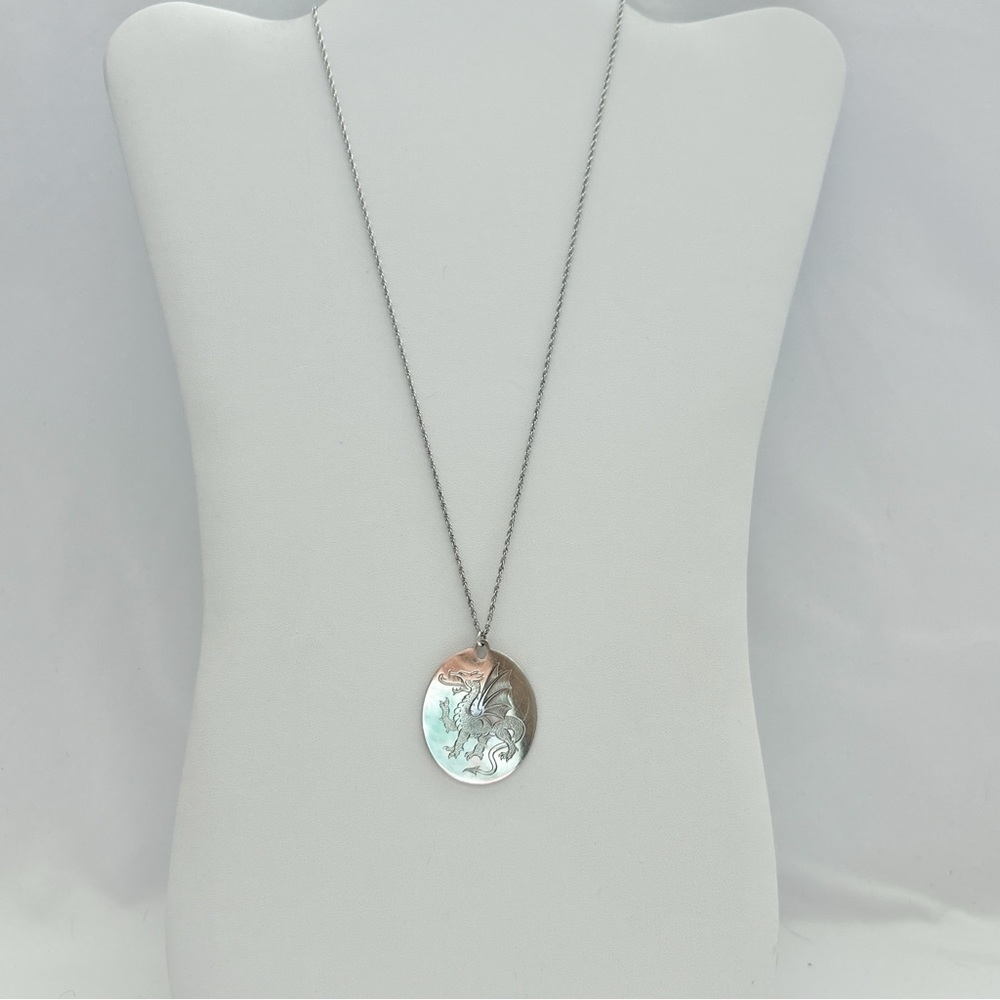 Statement Engraved Dragon Signed Sterling Silver … - image 4